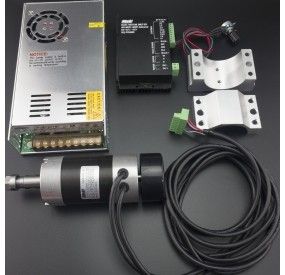 KIT SPINDLE O HUSILLO 400W 12000RPM ER16 SIN ESCOBILLAS CON DRIVER DE CONTROL Y FUENTE DE ALIMENTACIÓN PARA CNC RUTEADORA Genéri