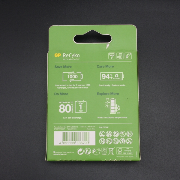 Batería Cuadrada GP Recyko 200mAh Original 9V Recargable